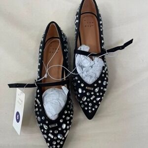 Black ballet flats with silver rhinestones and crystal embellishments